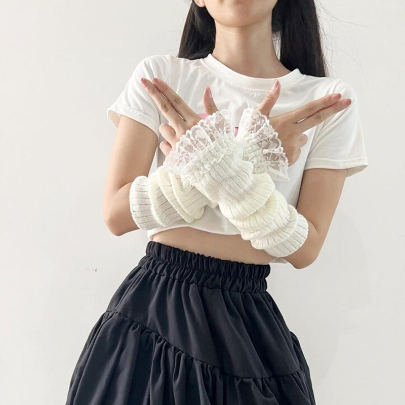 DUNKOING Cute Y2K Arm Warmers Kawaii Knitted Wrist Warmers Long Japanese Harajuku Goth Fingerless Sleeve for Women Girls - Image 3
